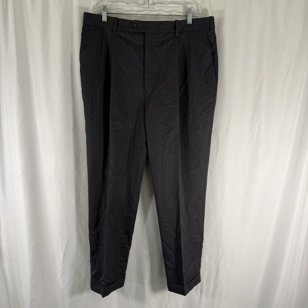 JB Britches Worsted Wool Pants Men's 36 R Dark Grey Pleated Winston Fit
